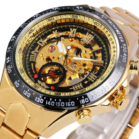 2016 WINNER Gold Watches Top Luxury Brand Men Automatic Mechanical Watch Male Skeleton Wristwatches Full Steel Sports Design