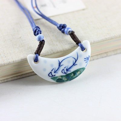 Miredo jewelry wholesale cat blue and white porcelain necklaces women's mothers gift necklace pendant free shipping #00061